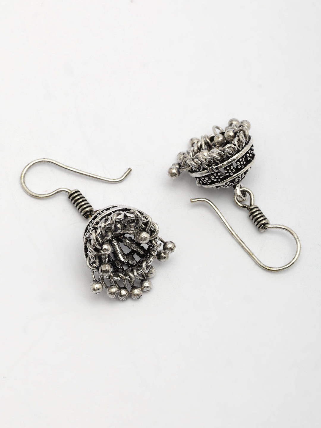 NVR Women Silver Plated Oxidized Traditional Jhumka Earrings