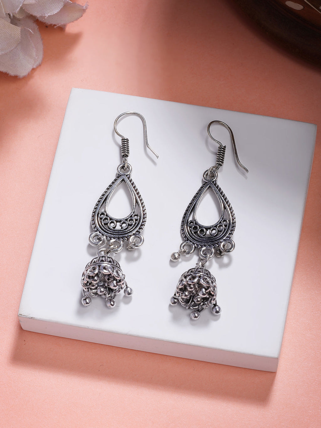 NVR Women Silver Plated German Silver Jhumka Earrings