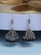 NVR Women's Oxidized Silver Plated Black Artificial Beads Jhumka Earrings | Grocsy