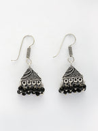 NVR Women's Oxidized Silver Plated Black Artificial Beads Jhumka Earrings | Grocsy