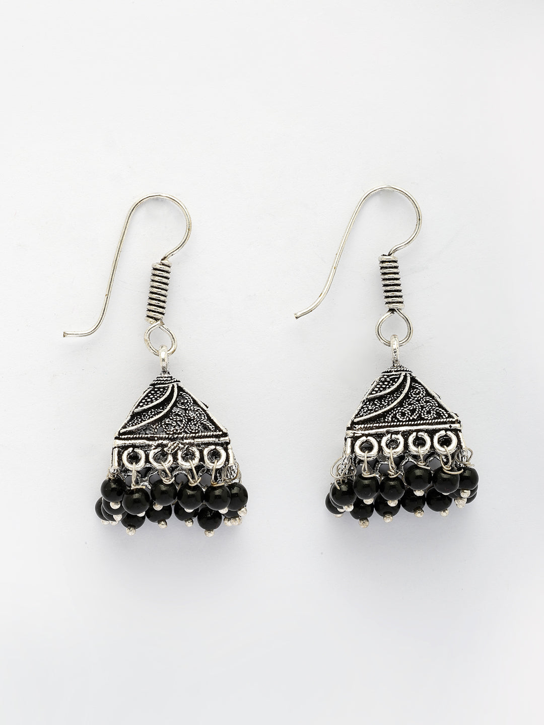 NVR Women's Oxidized Silver Plated Black Artificial Beads Jhumka Earrings | Grocsy