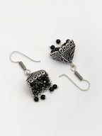 NVR Women's Oxidized Silver Plated Black Artificial Beads Jhumka Earrings | Grocsy