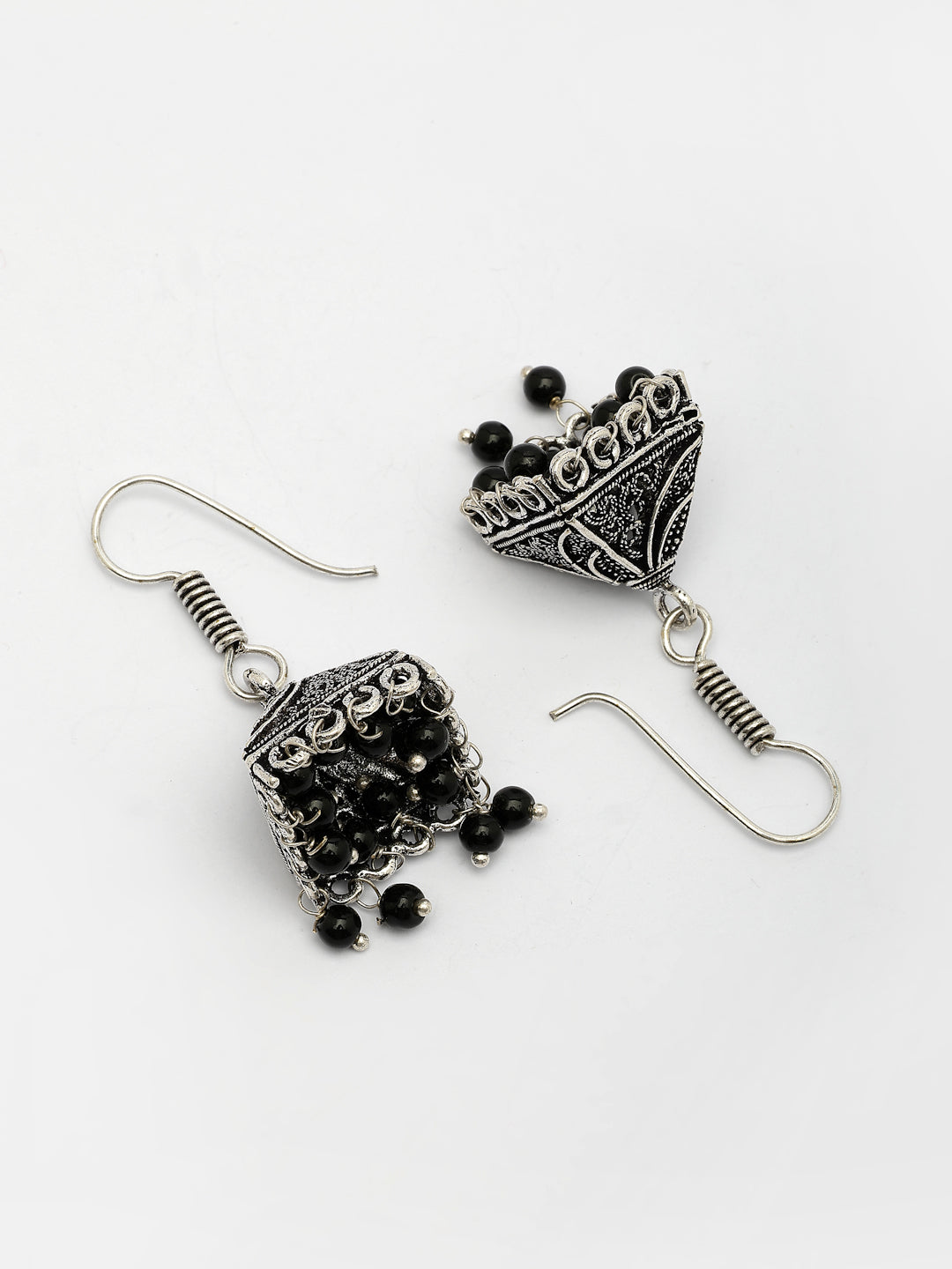 NVR Women's Oxidized Silver Plated Black Artificial Beads Jhumka Earrings | Grocsy