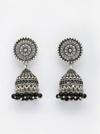 NVR Women's Oxidized Silver Plated Black Artificial Beads Jhumka Earrings | Grocsy