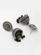 NVR Women's Oxidized Silver Plated Black Artificial Beads Jhumka Earrings | Grocsy