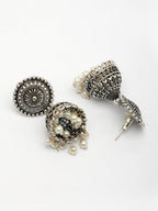 NVR Women's Oxidized Silver Plated White Artificial Beads Jhumka Earrings