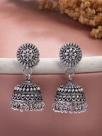 NVR Women Silver Plated Traditional Oxidized Jhumka Earrings | Grocsy