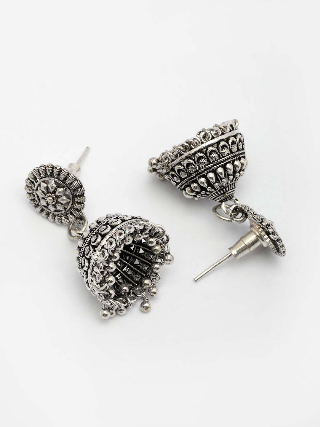 NVR Women Silver Plated Traditional Oxidized Jhumka Earrings | Grocsy