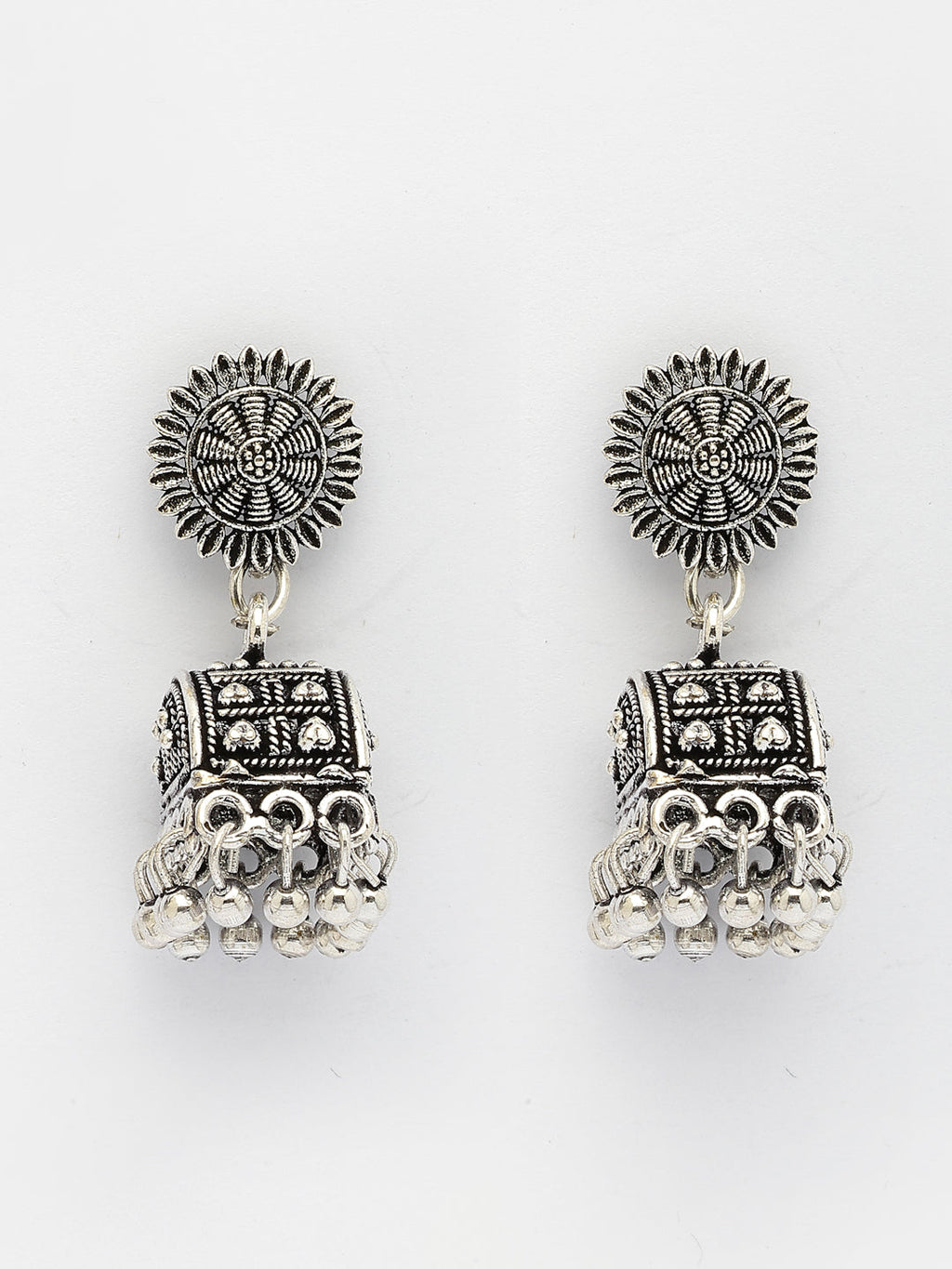 NVR Women Silver-Plated Oxidized Contemporary Jhumkas Earrings