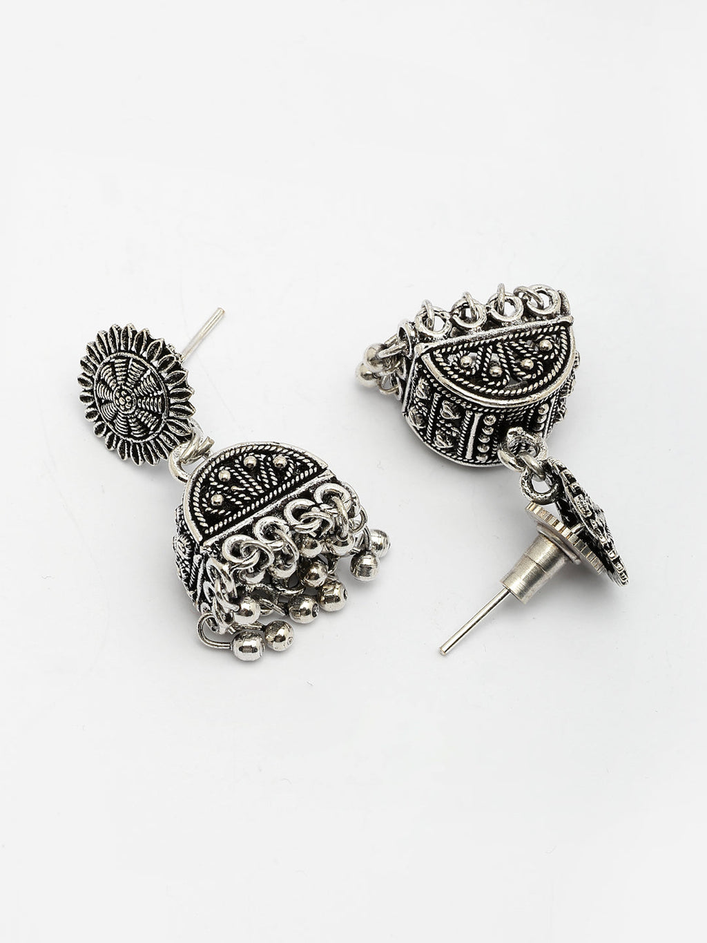 NVR Women Silver-Plated Oxidized Contemporary Jhumkas Earrings