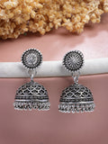 NVR Women Silver Plated Round Shape Oxidized Traditional Jhumka Earrings | Grocsy