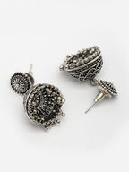 NVR Women Silver Plated Round Shape Oxidized Traditional Jhumka Earrings | Grocsy