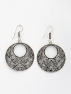 NVR Women Ethnic Silver-Plated Oxidized Chandbali Earrings