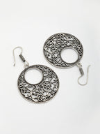NVR Women Ethnic Silver-Plated Oxidized Chandbali Earrings