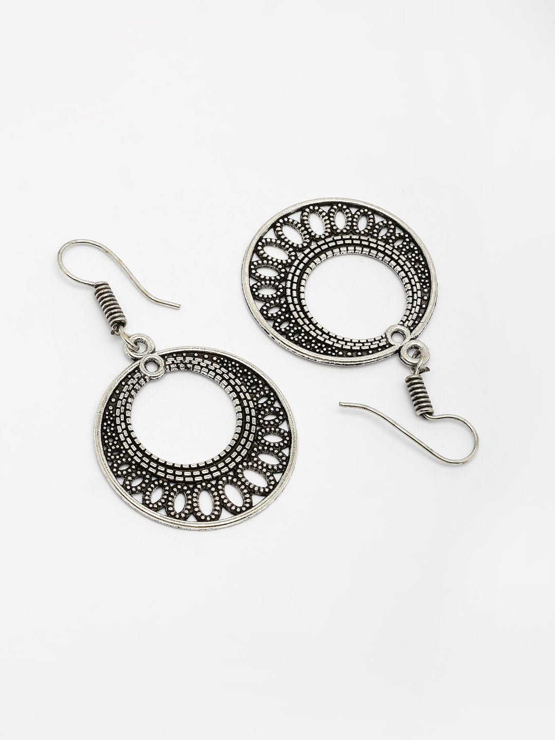 NVR Women Ethnic Oxidized Silver-Plated Chandbali Earrings