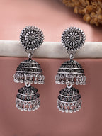 NVR Women Silver Plated Oxidized German Silver Jhumka Earrings