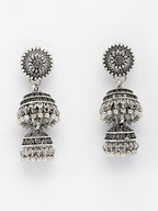 NVR Women Silver Plated Oxidized German Silver Jhumka Earrings