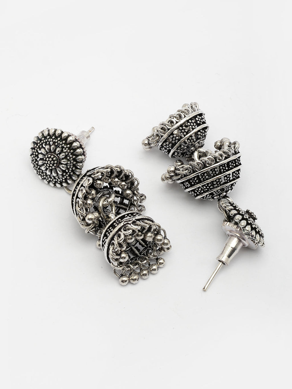 NVR Women Silver Plated Oxidized German Silver Jhumka Earrings