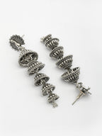 NVR Women Silver Plated Oxidized Peacock Design Layered Jhumka Earrings