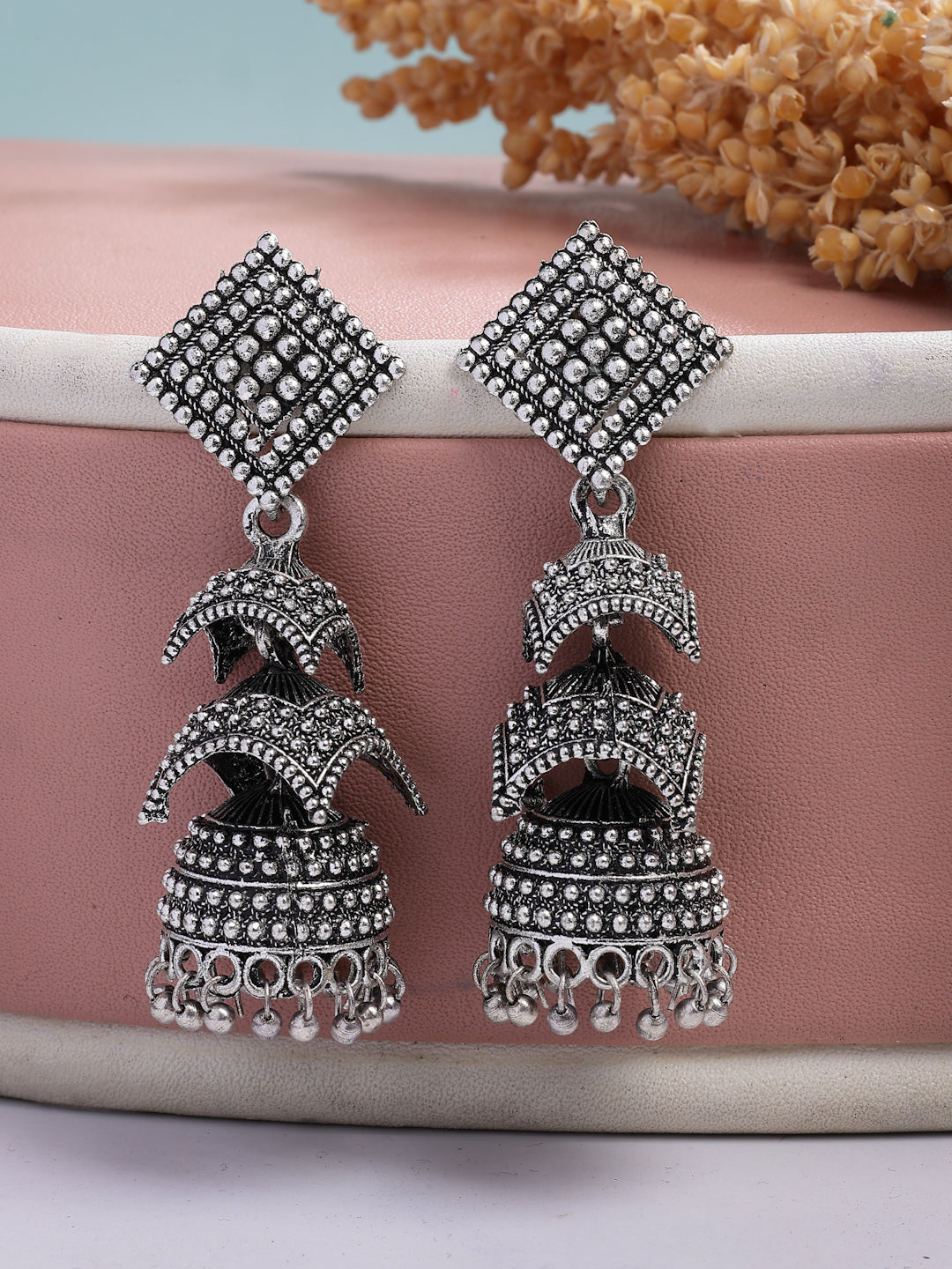 NVR Women's Traditional Oxidized Silver Plated Jhumka Earrings | Grocsy