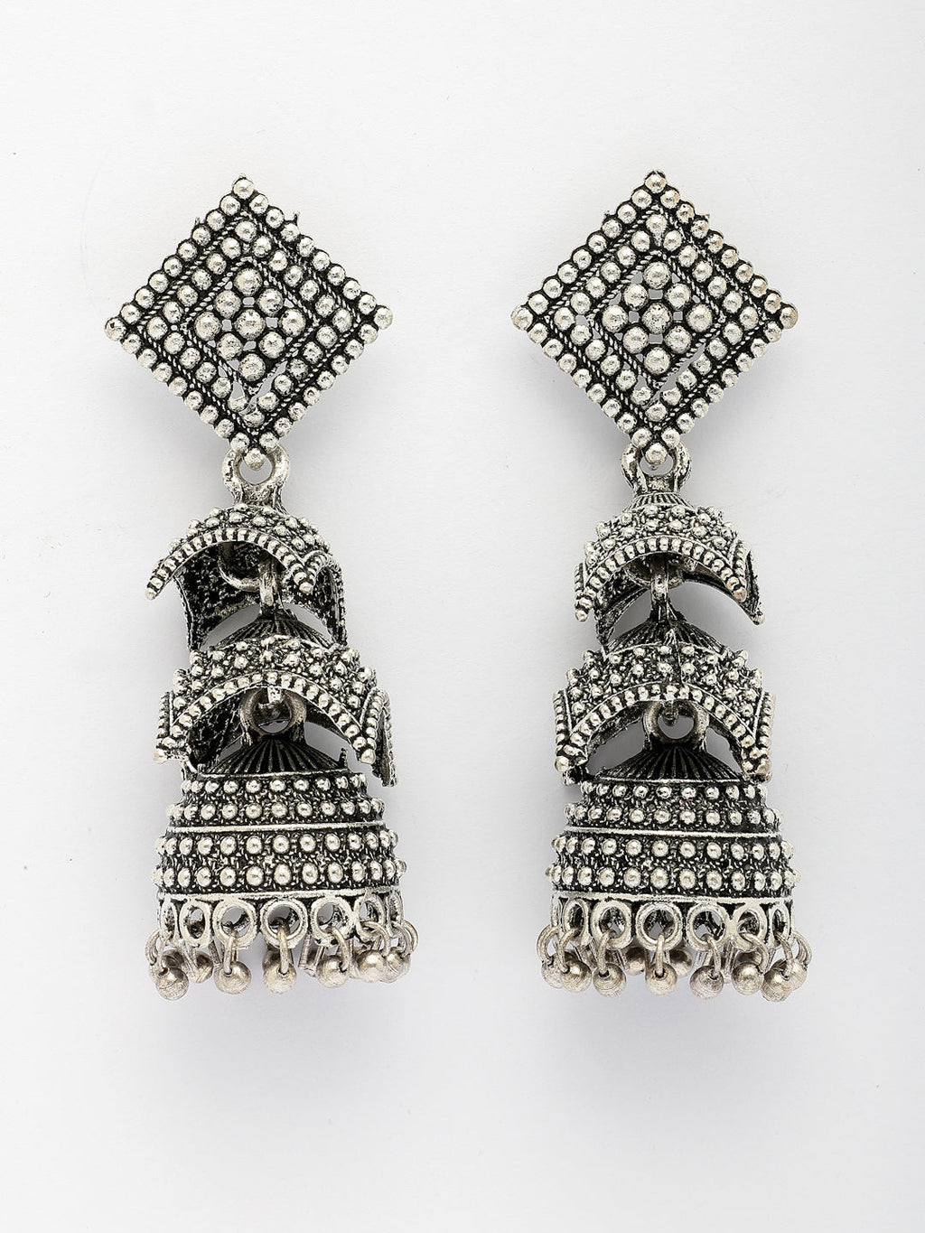 NVR Women's Traditional Oxidized Silver Plated Jhumka Earrings | Grocsy