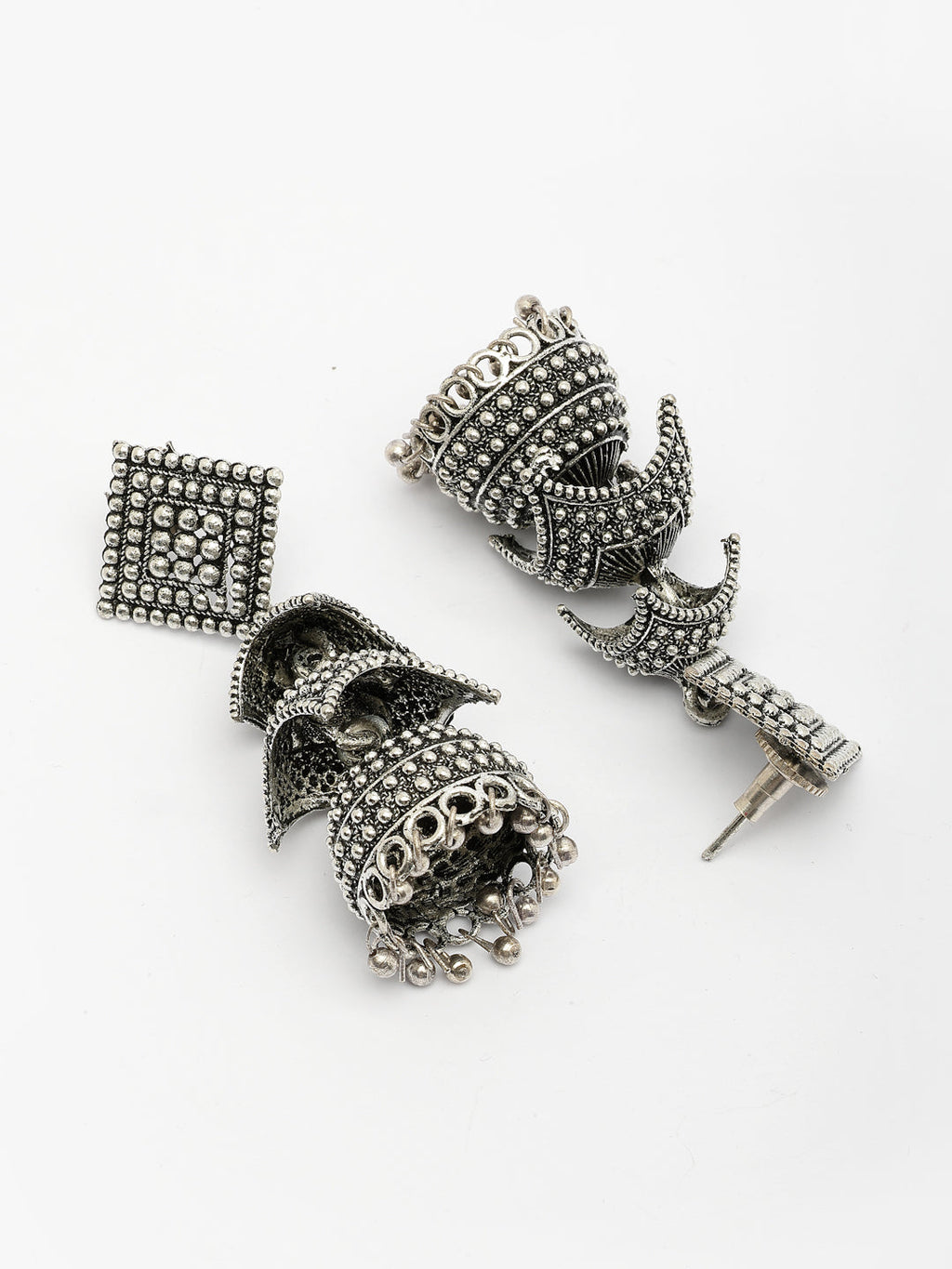 NVR Women's Traditional Oxidized Silver Plated Jhumka Earrings | Grocsy