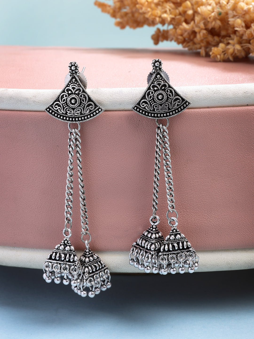 NVR Women Silver Toned Oxidized German Silver Jhumka Earrings | Grocsy