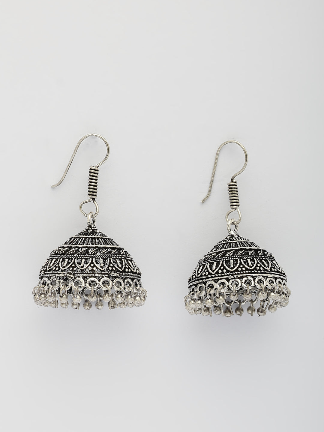 NVR Women's Silver Plated Oxidized German Silver Jhumka Earrings | Grocsy