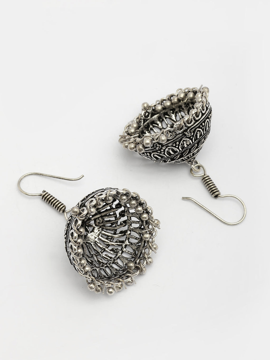 NVR Women's Silver Plated Oxidized German Silver Jhumka Earrings | Grocsy
