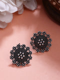 NVR Women's Silver Plated Oxidized Round Shape Traditional Stud Earrings | Grocsy
