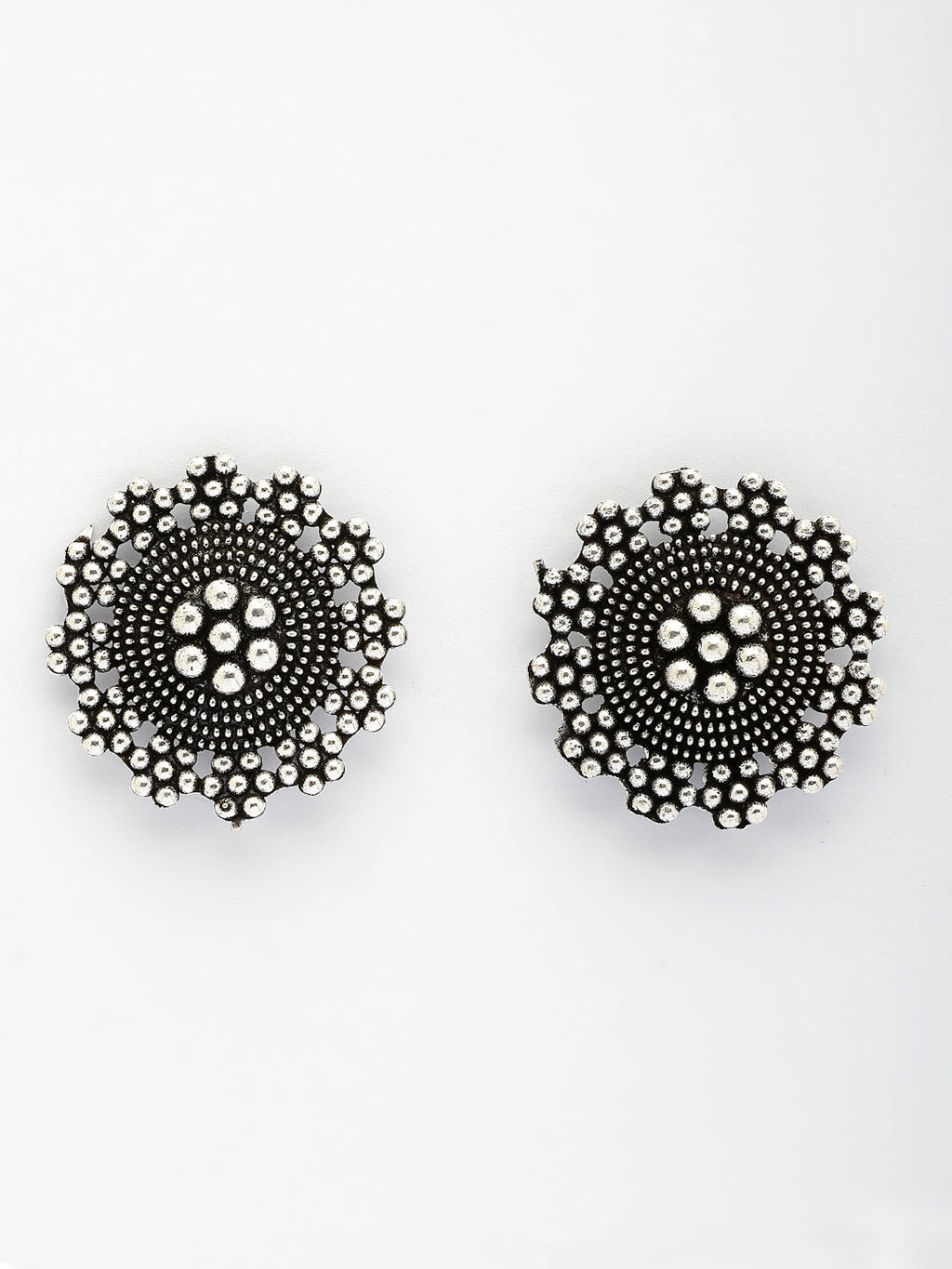 NVR Women's Silver Plated Oxidized Round Shape Traditional Stud Earrings | Grocsy