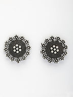 NVR Women's Silver Plated Oxidized Round Shape Traditional Stud Earrings | Grocsy