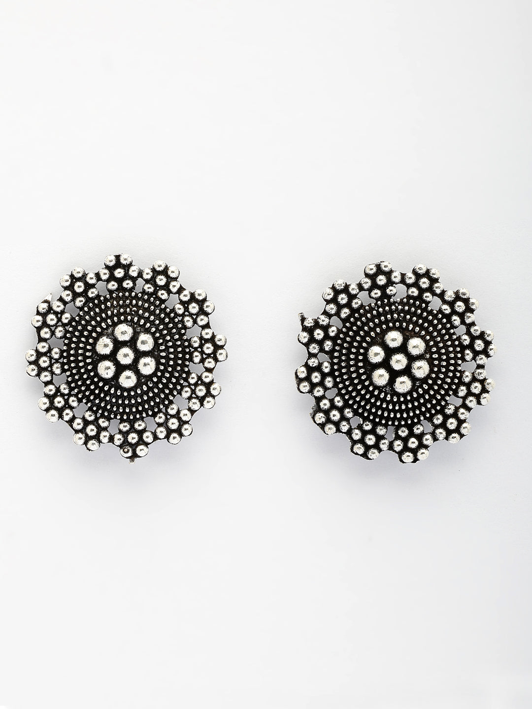 NVR Women's Silver Plated Oxidized Round Shape Traditional Stud Earrings | Grocsy