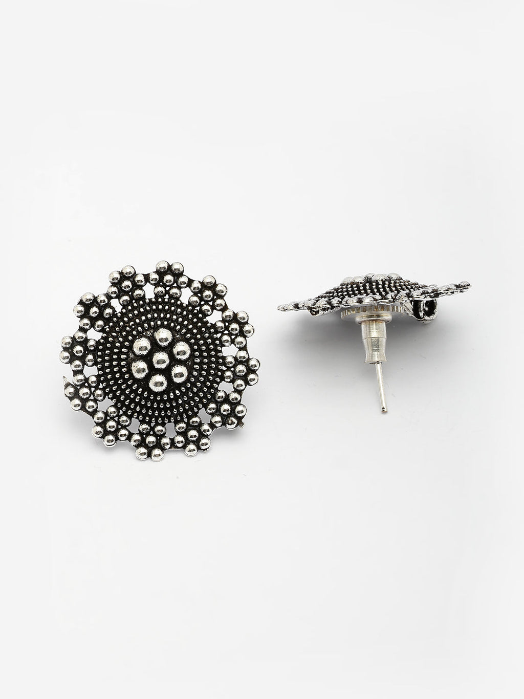 NVR Women's Silver Plated Oxidized Round Shape Traditional Stud Earrings | Grocsy