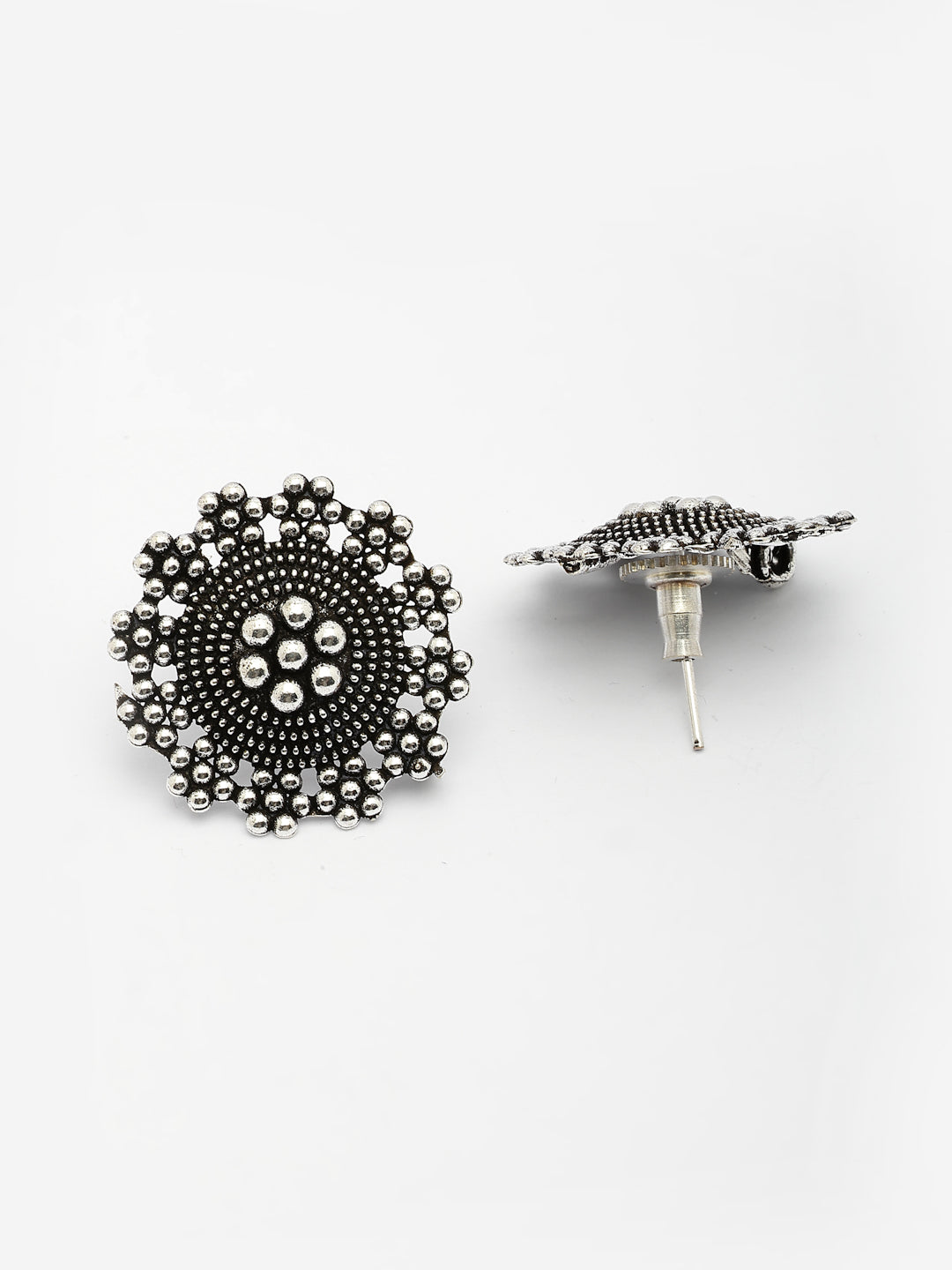 NVR Women's Silver Plated Oxidized Round Shape Traditional Stud Earrings | Grocsy
