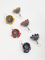 NVR Women's Pair of 3 Oxidized Silver Plated Multicolor Artificial Beads Jhumka Earrings