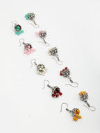 NVR Women's Pair of 5 Oxidized Silver Plated Multicolor Artificial Beads Jhumka Earrings