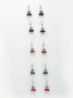 NVR Women Pair of 5 Oxidized Silver Plated Multicolor Artificial Beads Jhumka Earrings