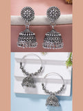 NVR Women Set of 2 Silver Plated Traditional Oxidized Jhumka Earrings | Grocsy