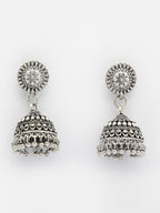 NVR Women Set of 2 Silver Plated Traditional Oxidized Jhumka Earrings | Grocsy