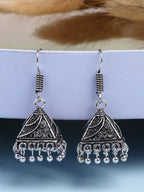 NVR Women's Set of 2 Ethnic Silver Plated Oxidized Circle Jhumka Earrings | Grocsy