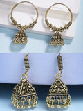 NVR Women's Set of 2 Traditional Gold-Polished Oxidized Jhumka Earrings