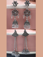 NVR Women Set of 2 Silver Toned Oxidized Jhumka Earrings | Grocsy