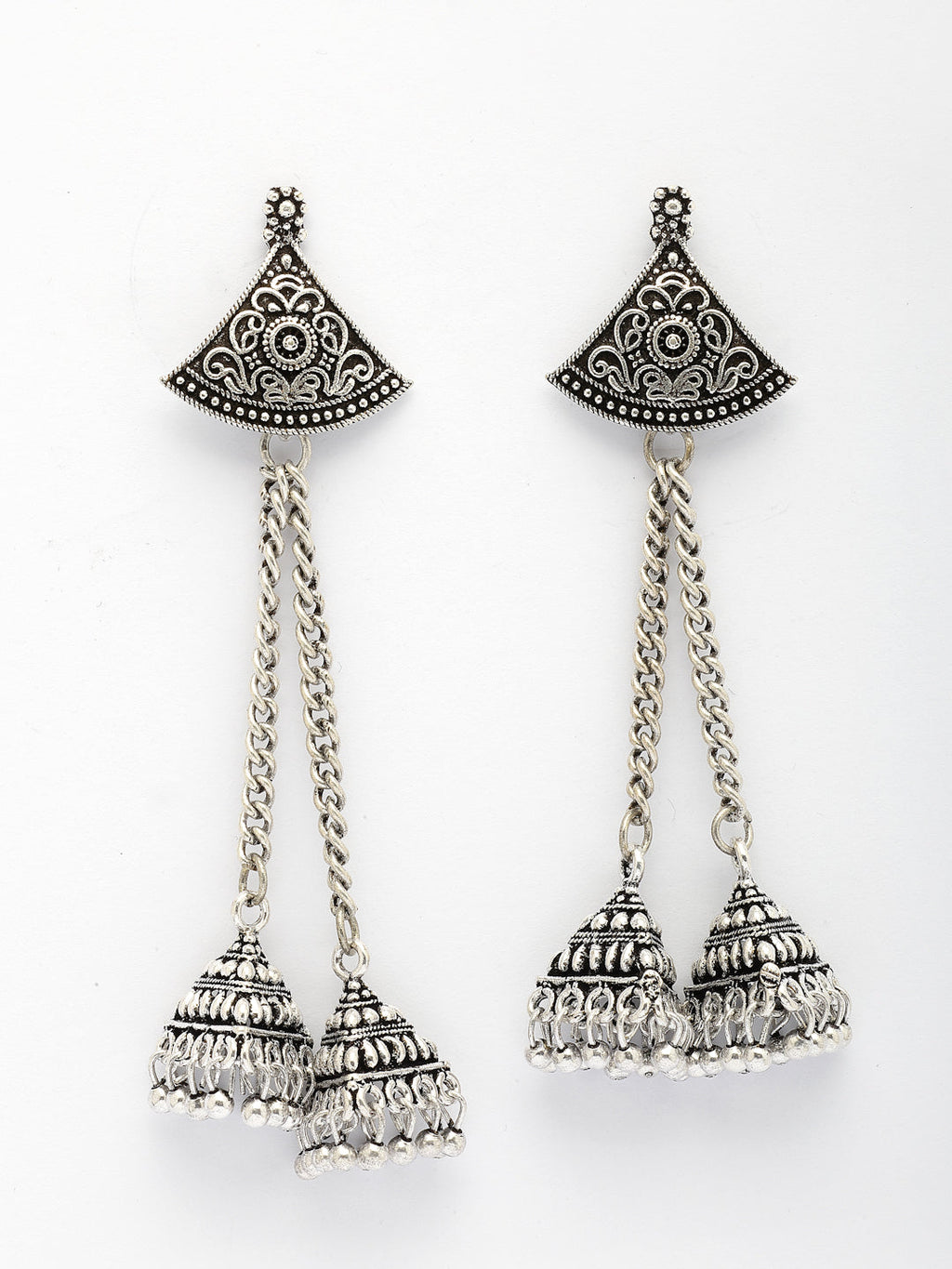 NVR Women Set of 2 Silver Toned Oxidized Jhumka Earrings | Grocsy