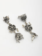 NVR Women Set of 2 Silver Toned Oxidized Jhumka Earrings | Grocsy