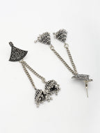 NVR Women Set of 2 Silver Toned Oxidized Jhumka Earrings | Grocsy