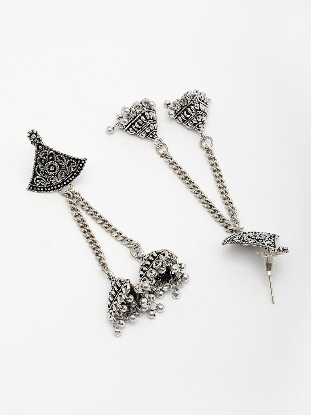 NVR Women Set of 2 Silver Toned Oxidized Jhumka Earrings | Grocsy