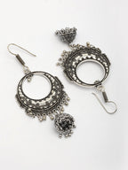 NVR Women's Set of 2 Silver Plated Oxidized Contemporary Jhumka Earrings