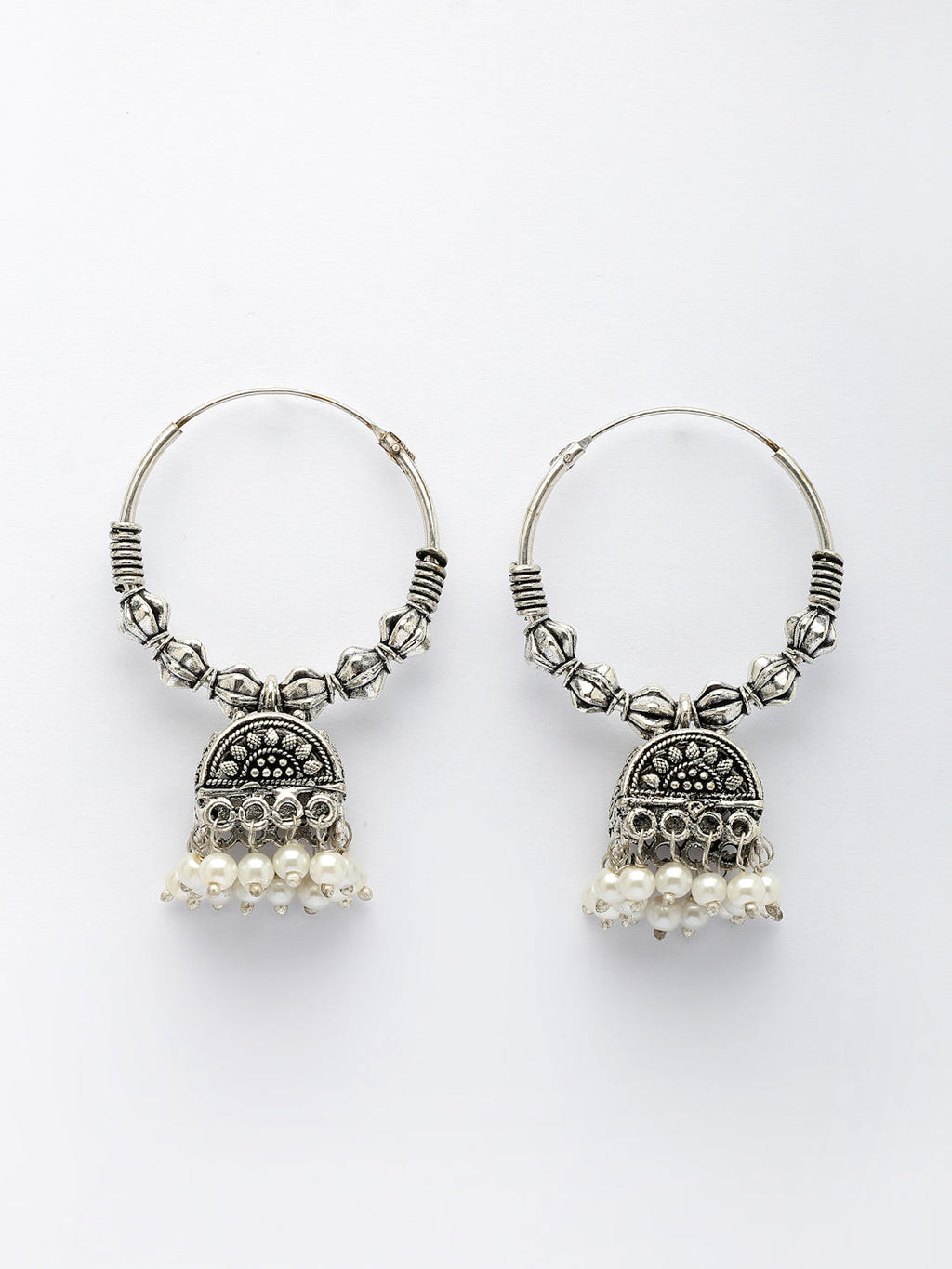 NVR Women Set of 2 Oxidized Silver Plated Artificial Beads Jhumka Earrings | Grocsy