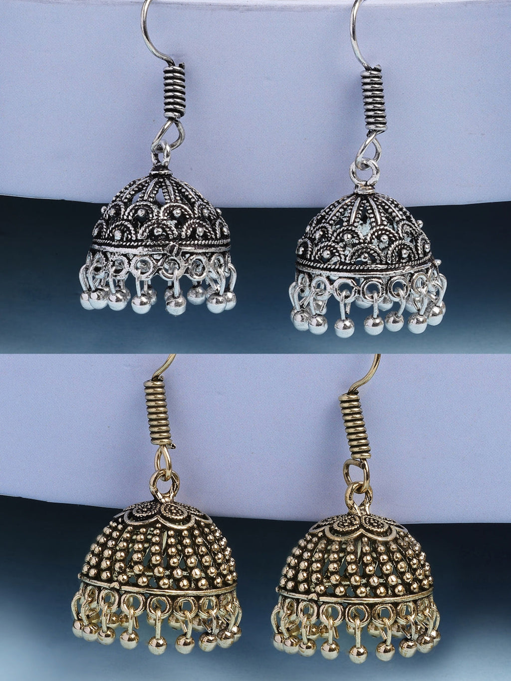 NVR Women Set of 2 Oxidized German Silver Jhumka Earrings | Grocsy